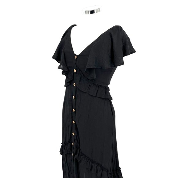 Bibi Black Ruffle Boho Western Maxi Dress Flutter Sleeves Black Size Small - Picture 6 of 14